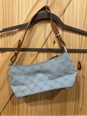 Ralph Lauren Light Blue Patterned Shoulder Bag with Brown Strap